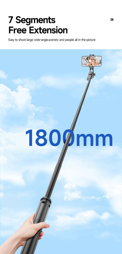 SiGN selfie-stick / teleskopiskt tripod med mobiltelefonhållare, 180cm – svart