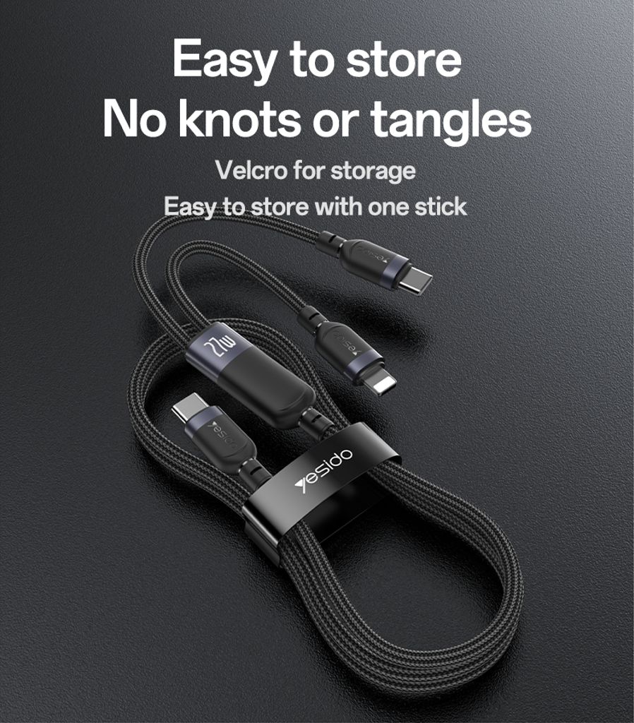 Yesido 2-in-1 USB-C - USB-C / Lightning -latauspöytä 100W, 1,2m