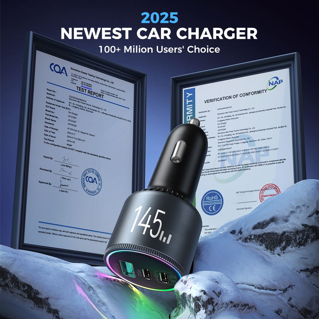 Joyroom JR-CL18 billader, 145W, 2x USB-C, 1x USB-A, PD, QC3.0 - svart