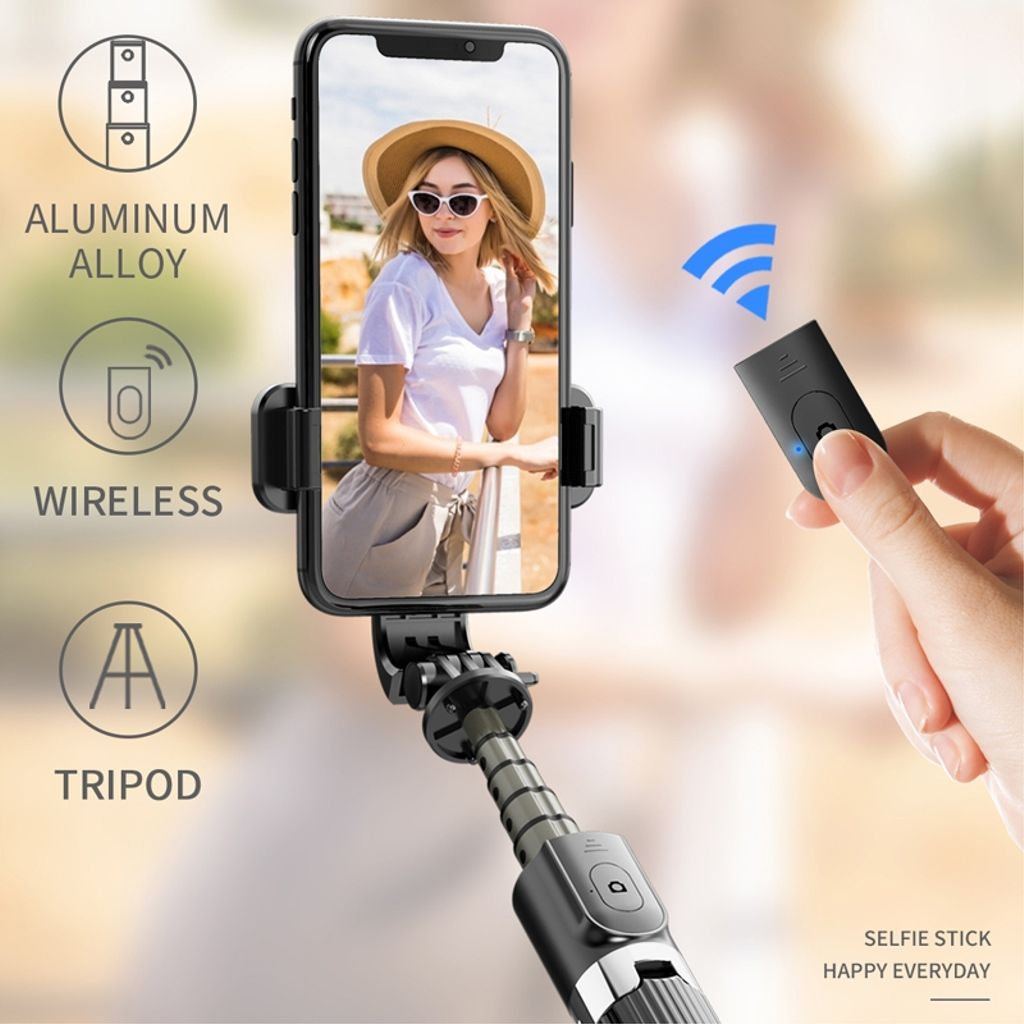 Vikbar Bluetooth Selfiepinne & stativ i aluminiumlegering, 86cm – svart
