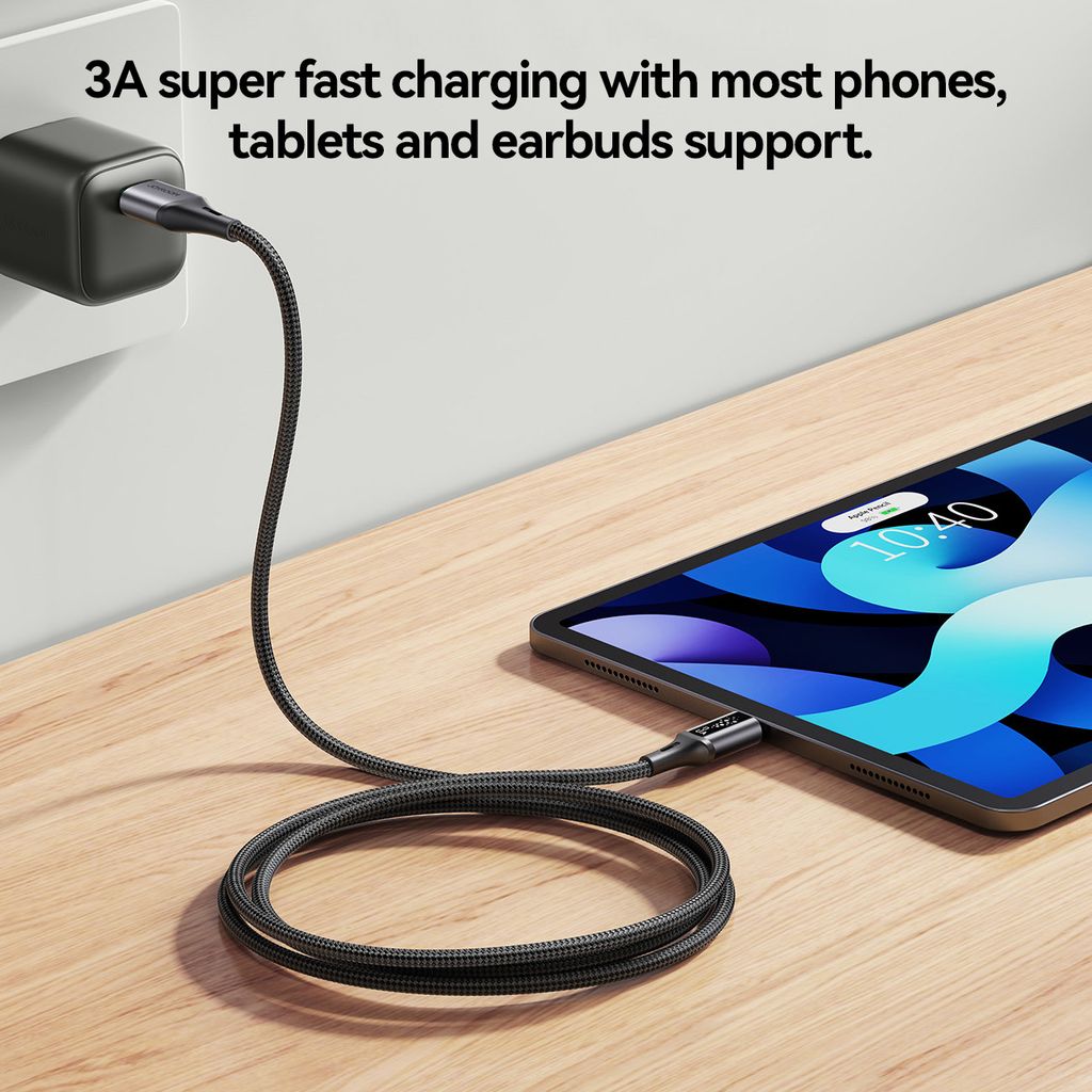 Joyroom S-A60 Hurtigopladningskabel USB-A til USB-C 3A – 1,2 m, Sort