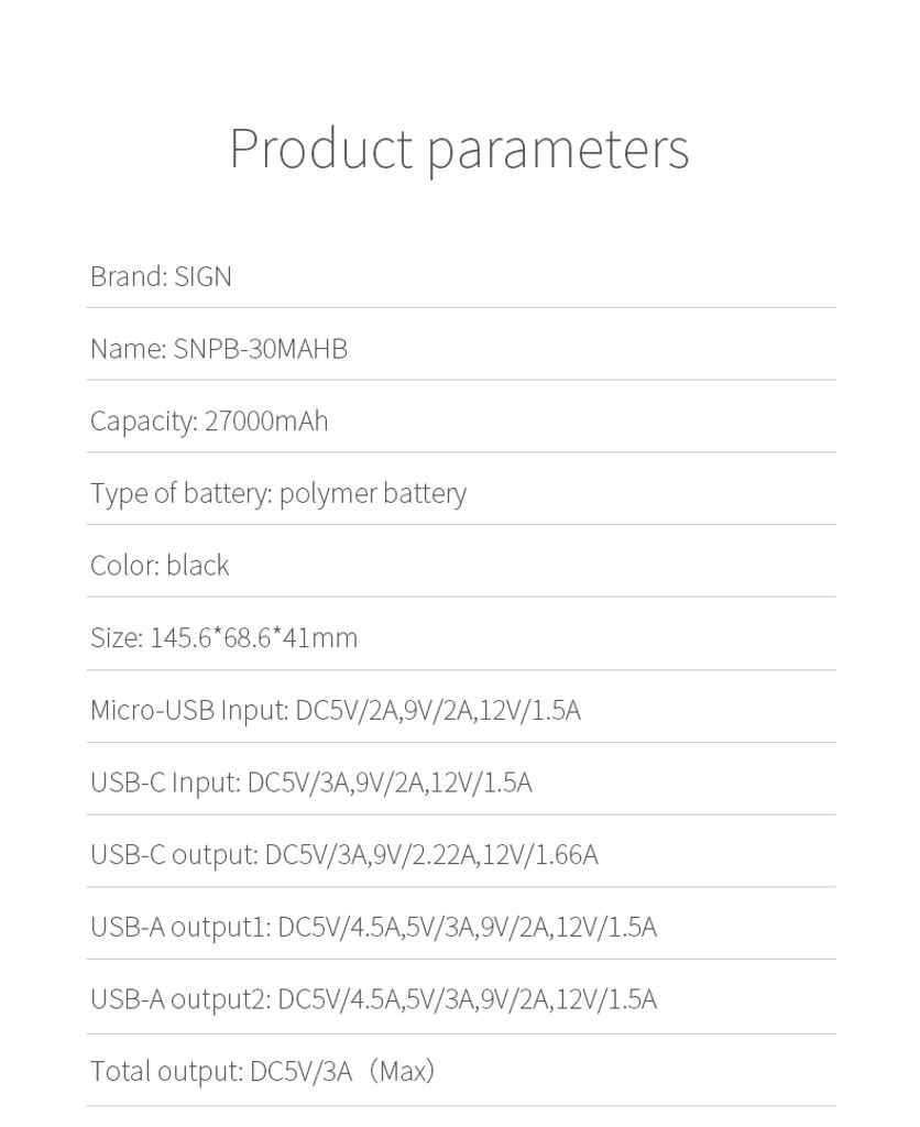 SiGN-varavirtalähde 22,5 W, 30 000 mAh, USB-C ja USB-A