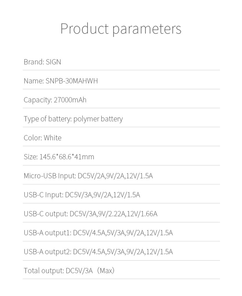 SiGN Varavirtalähde 22,5 W 30 000 mAh USB-C ja USB-A - Valkoinen