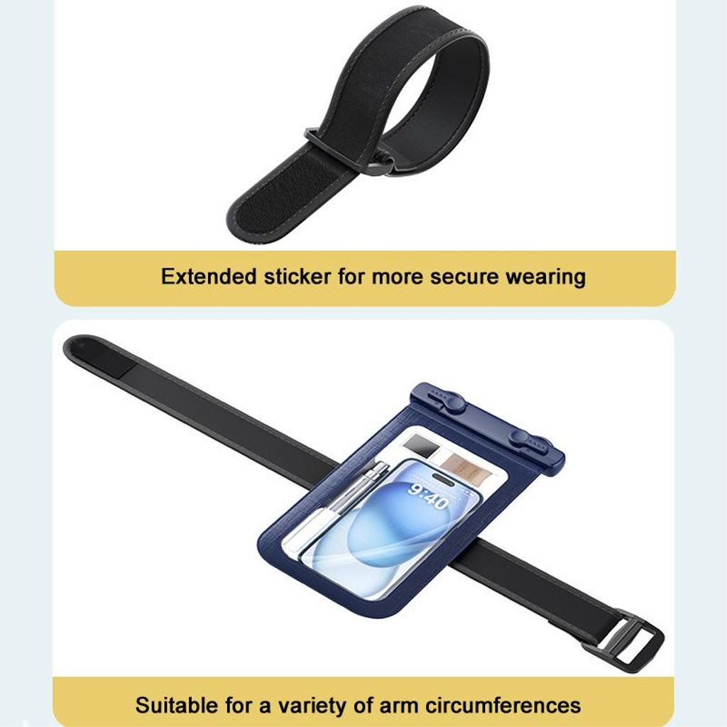 Universal IPX8 vandtæt etui til mobiltelefoner med armbånd – marineblå
