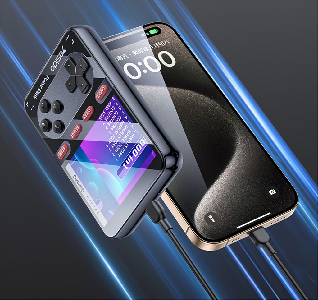 Yesido bærbar retro spillkonsoll powerbank 10000mAh 20W + Lightning-kabel