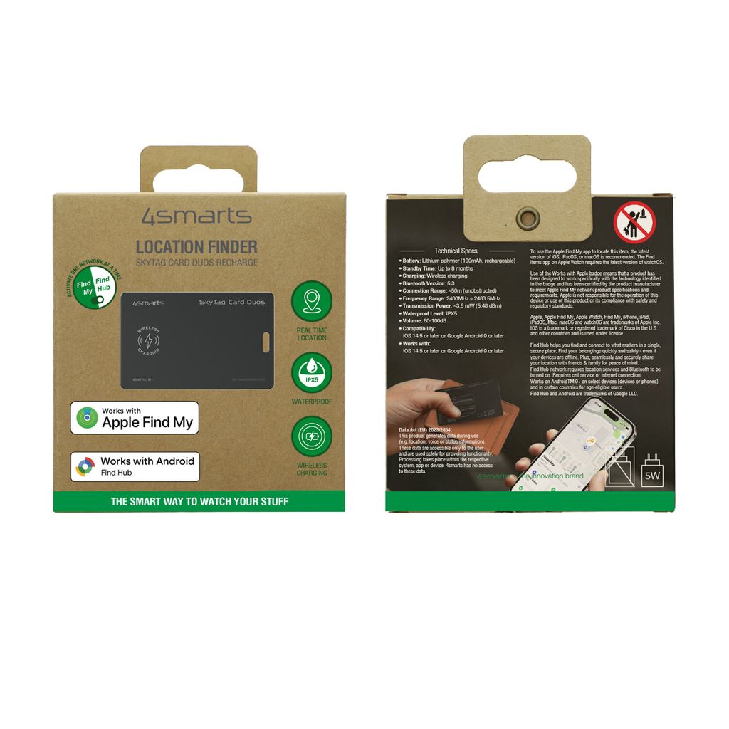 4Smarts SkyTag Card Duos ReCharge Bluetooth-paikannin – musta