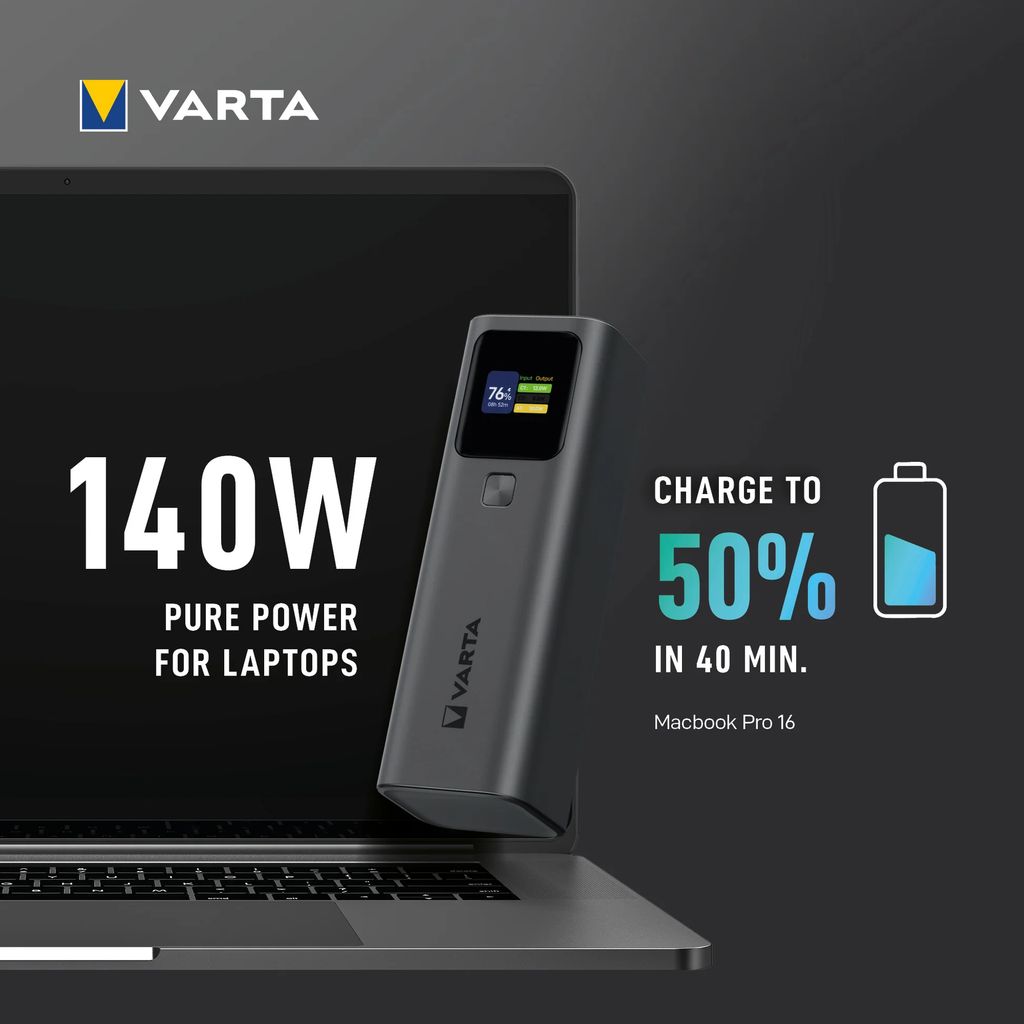 Varta 140W varavirtalähde, suuri kapasiteetti, 27000mAh – musta