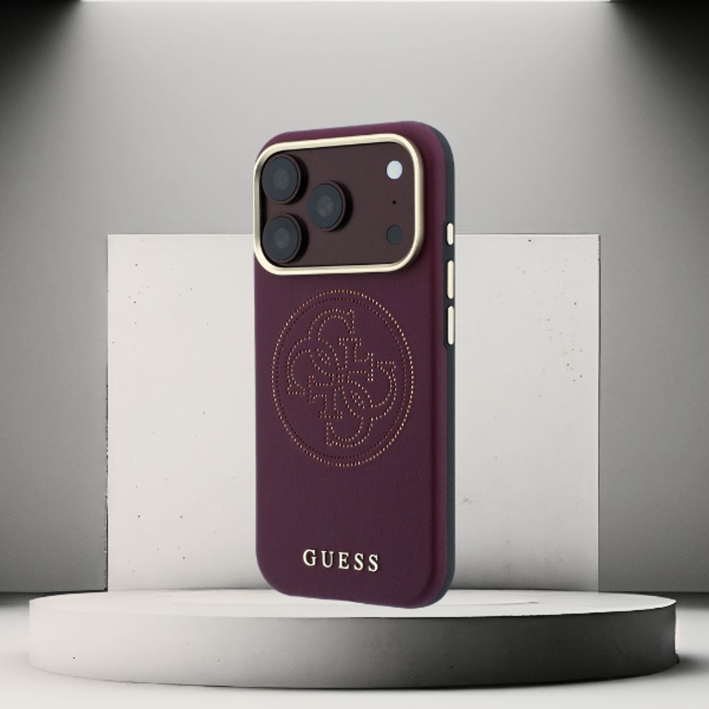 Guess Perforated 4G Gold Logo Magsafe -kuori  iPhone 18 Pro Max:lle - Burgundi