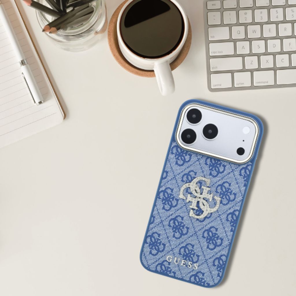Guess Big Strass Logo 4G -kuori  iPhone 18 Pro/17 Pro:lle - Sininen