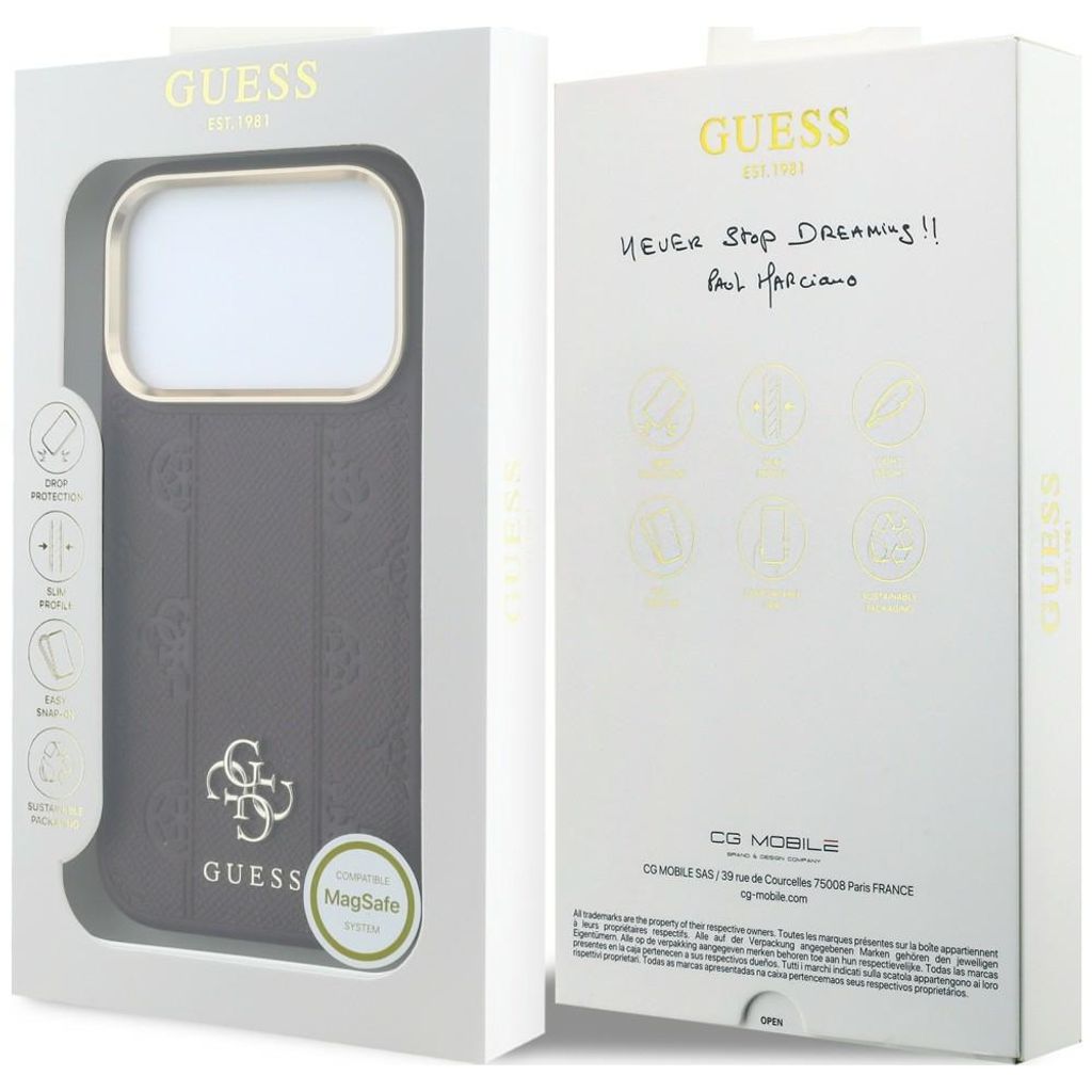 Guess Stripe Peony 4G Logo MagSafe -kuori iPhone 18 Pro Max:lle - Burgundi