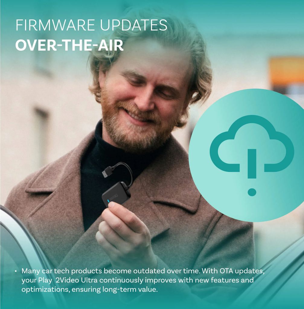 Ottocast Play2Video Ultra trådløs CarPlay/Android Auto-adapter - sort