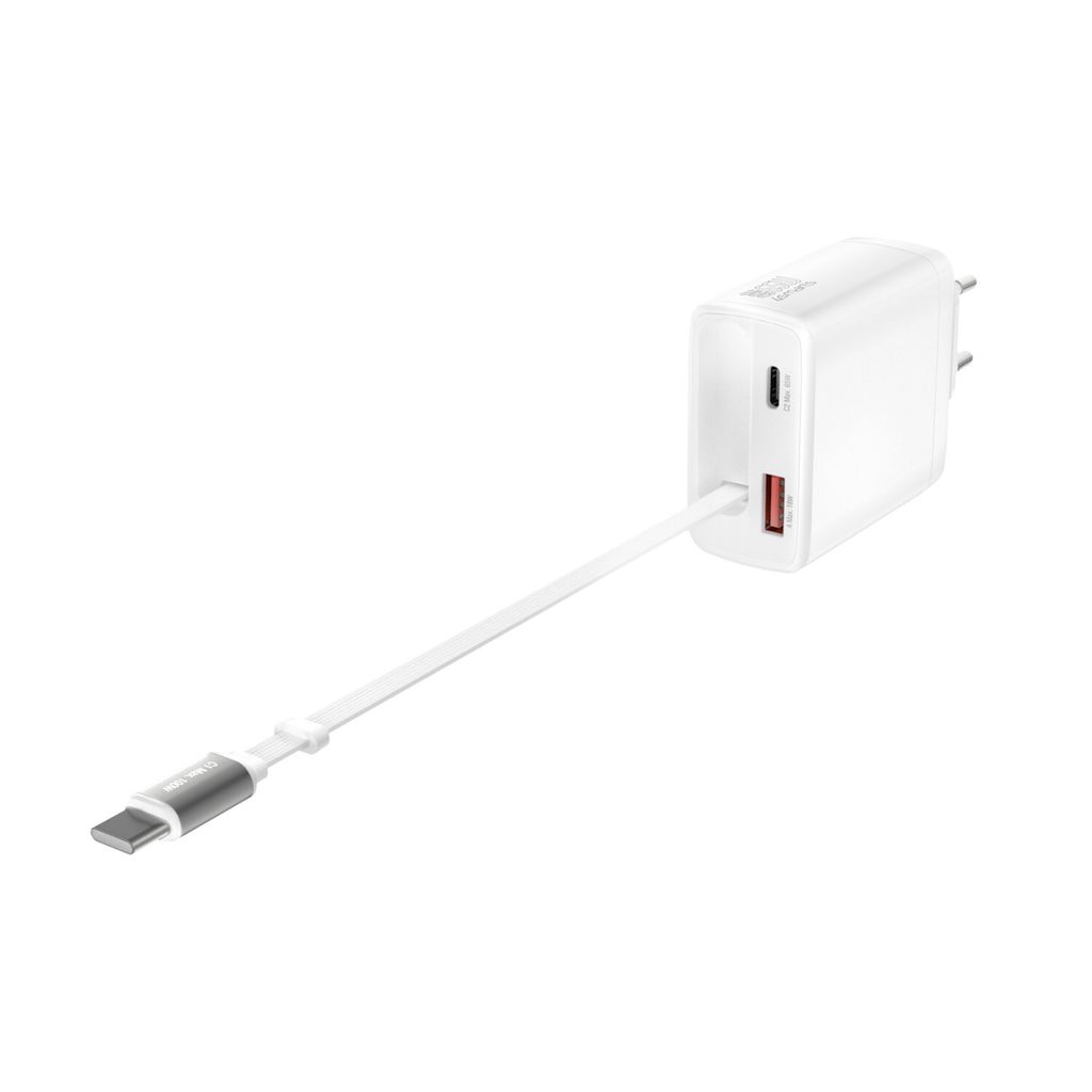 4Smarts PDPlug Jojo 65W vegglader PD GaN med uttrekkbar USB-C-kabel – hvit