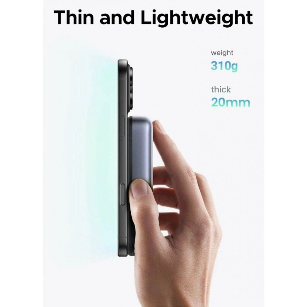 UGREEN PB562 magneettinen virtalähde 10 000 mAh – 20 W, musta