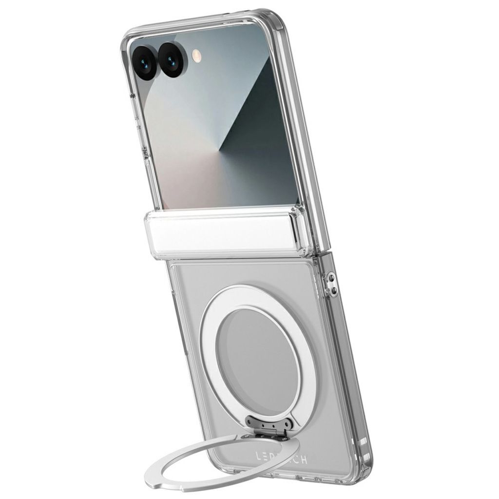 LEREACH Samsung Galaxy Z Flip8 MagSafe Kuori Sormustelineellä - Läpinäkyvä