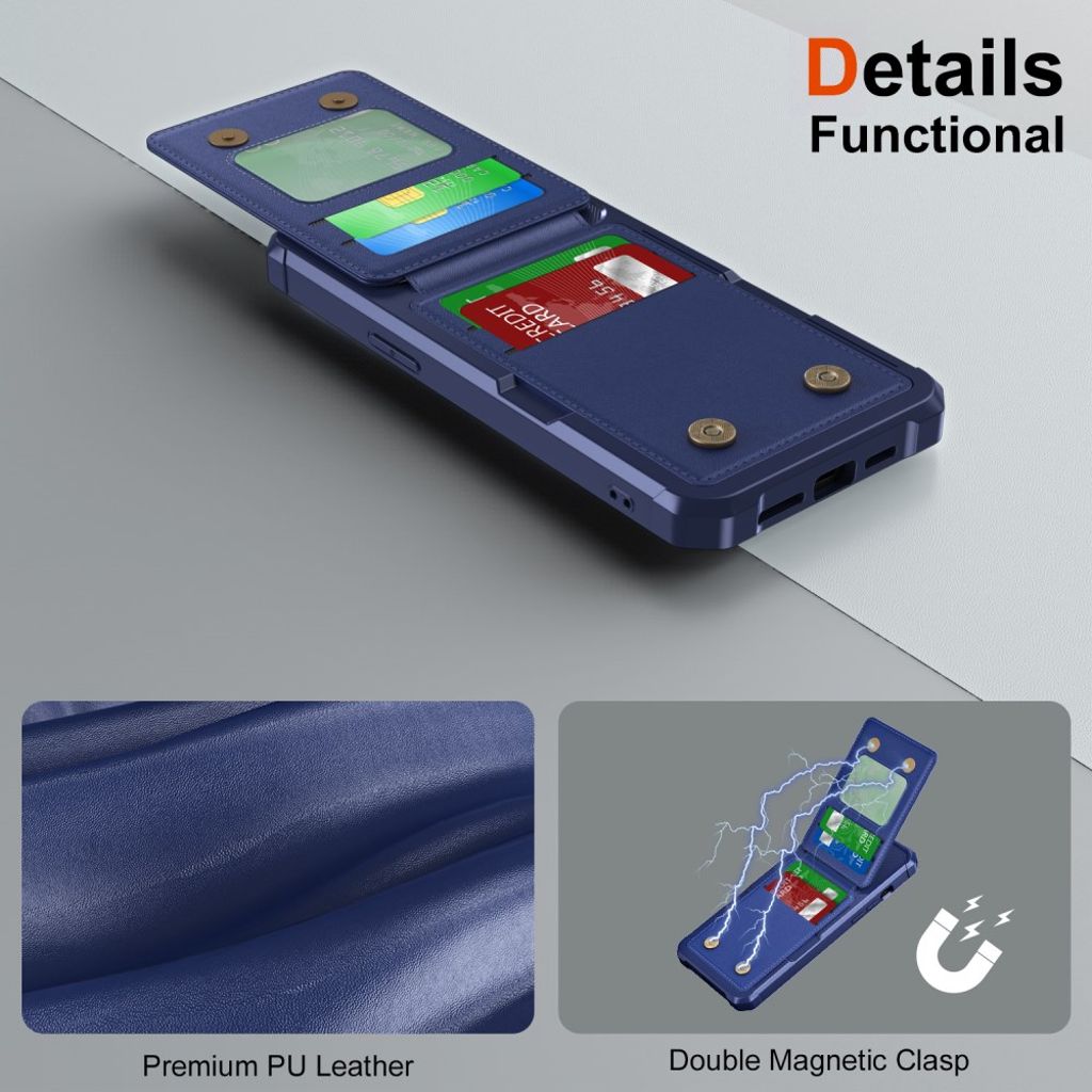 iPhone 13 Pro Lompakkokuori Korttipaikoilla TPU+PU-nahka – Tummansininen