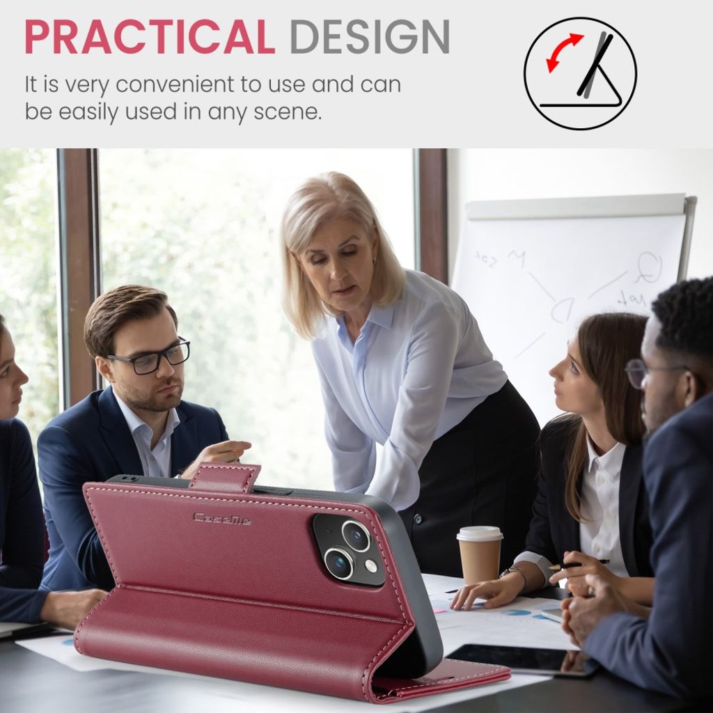 CASEME iPhone 15 Wallet Cover RFID Blocking 3 Card Slots - Red