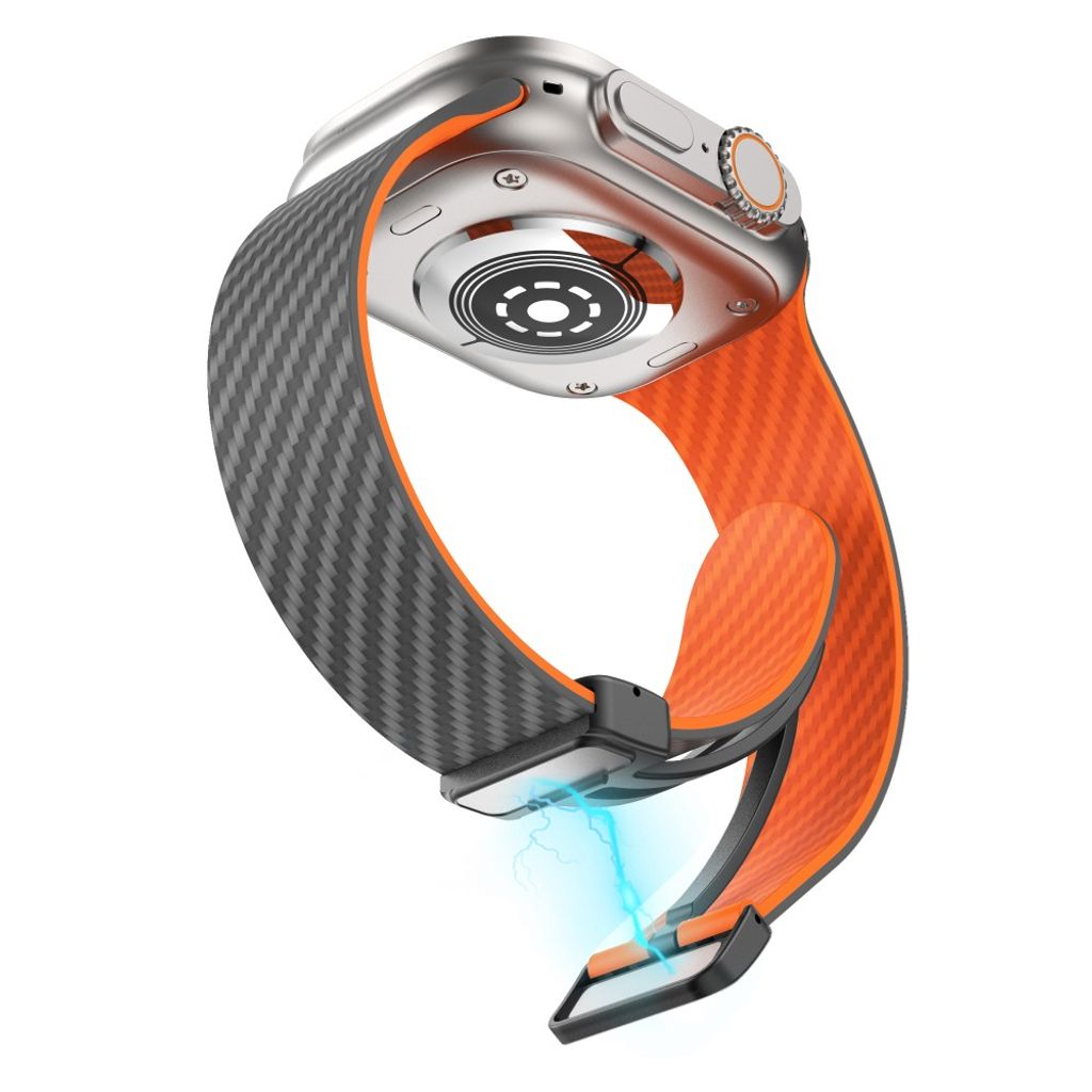 Apple Watch 42 / 41/ 40 / 38mm Klockarmband kolfibertextur - Grå/Orange