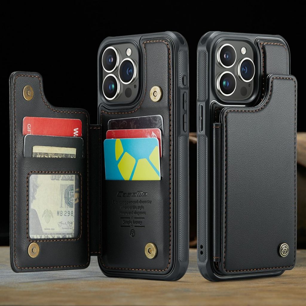 CASEME C22 Plånboksskal med RFID-funktion för iPhone 16 Pro Max – Svart