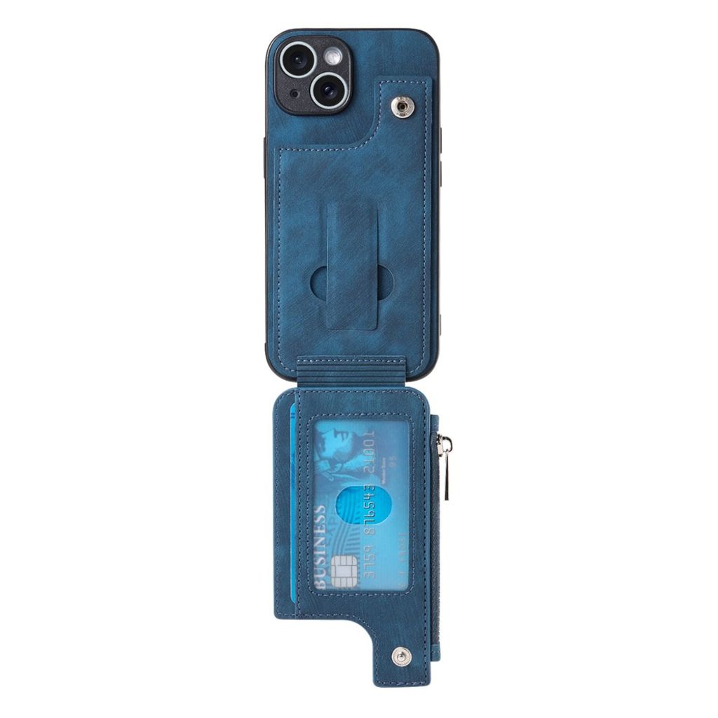 iPhone 14 Pungcover med Kortholder/Stativ – Blå