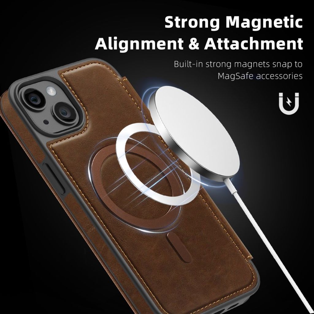 iPhone 14 Plus Plånboksfodral MagSafe & RFID-blockerande - Kaffe