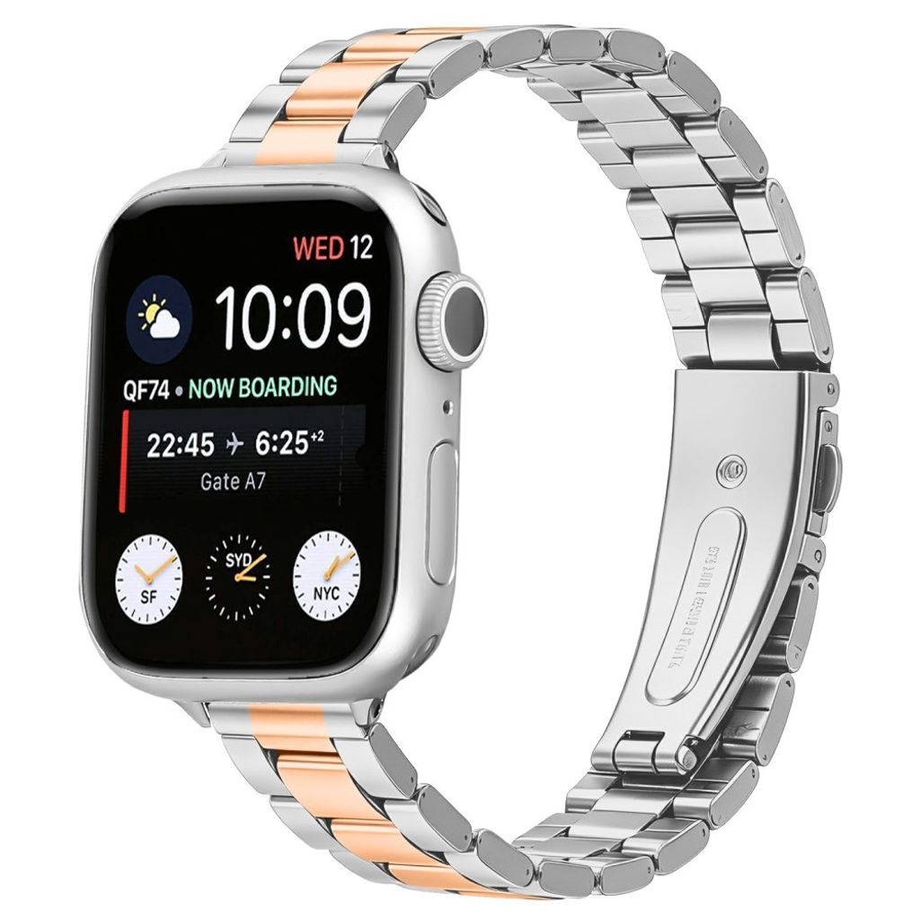 Apple Watch 49/46/44/42mm Klockarmband i rostfritt stål - Silver/Roséguld