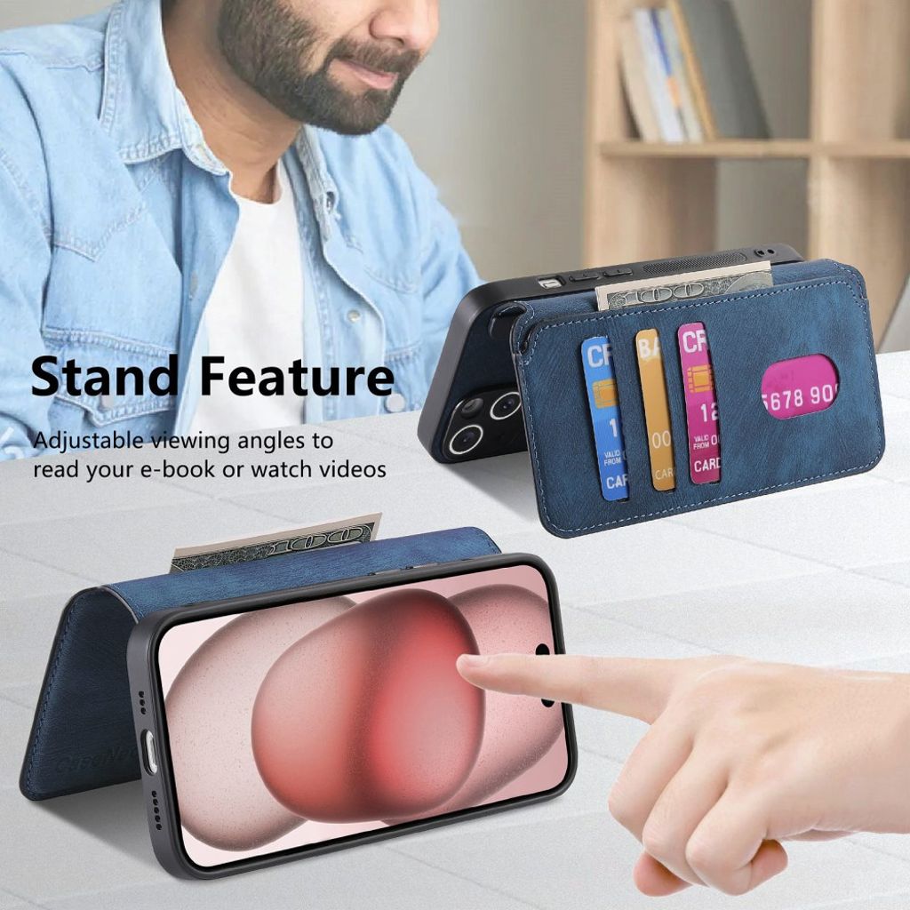 CASENEO iPhone 13 Lompakkokotelo Irrotettavalla - Tummansininen