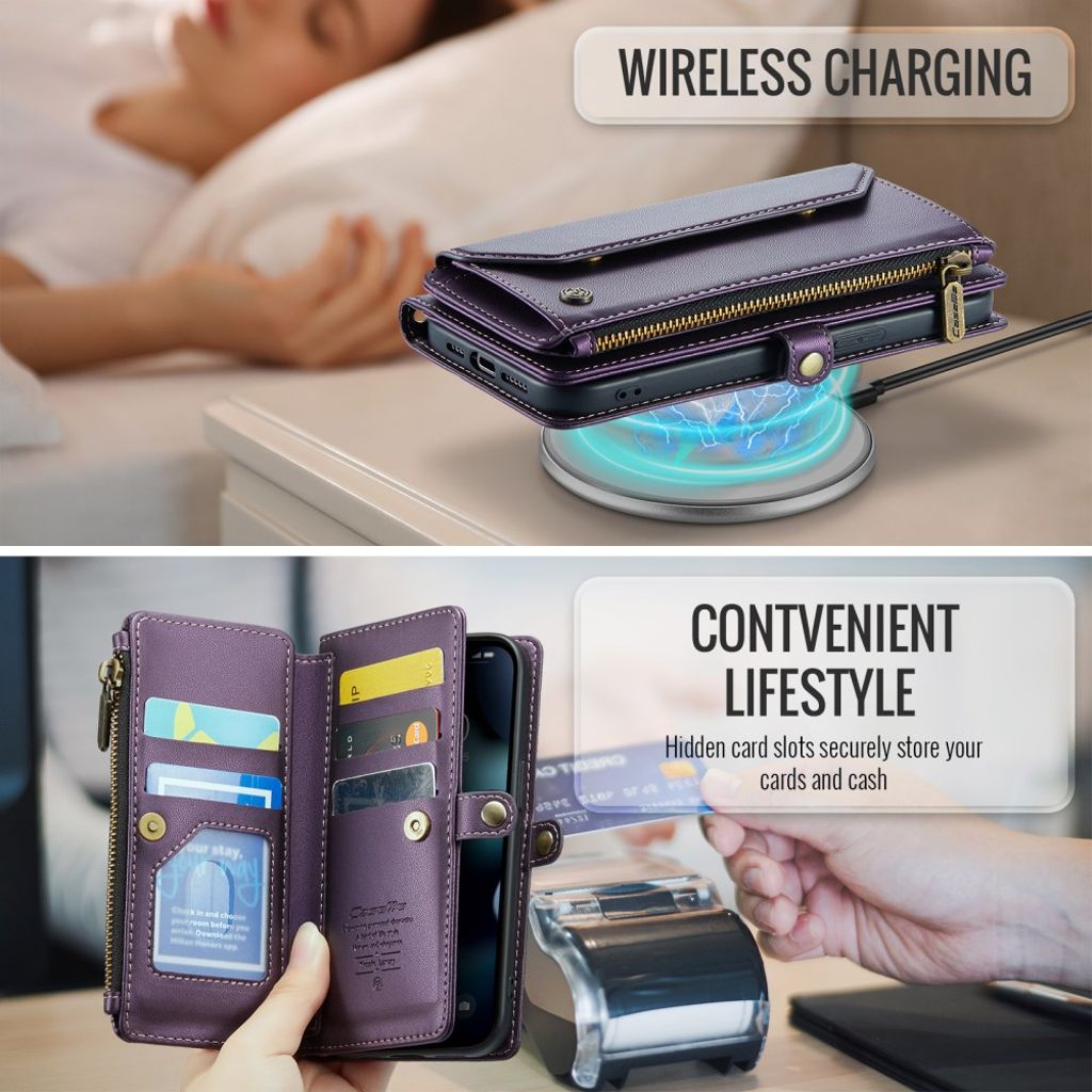 CASEME iPhone 13 mini Lompakkokotelo RFID-estävä Jalustalla – Violetti
