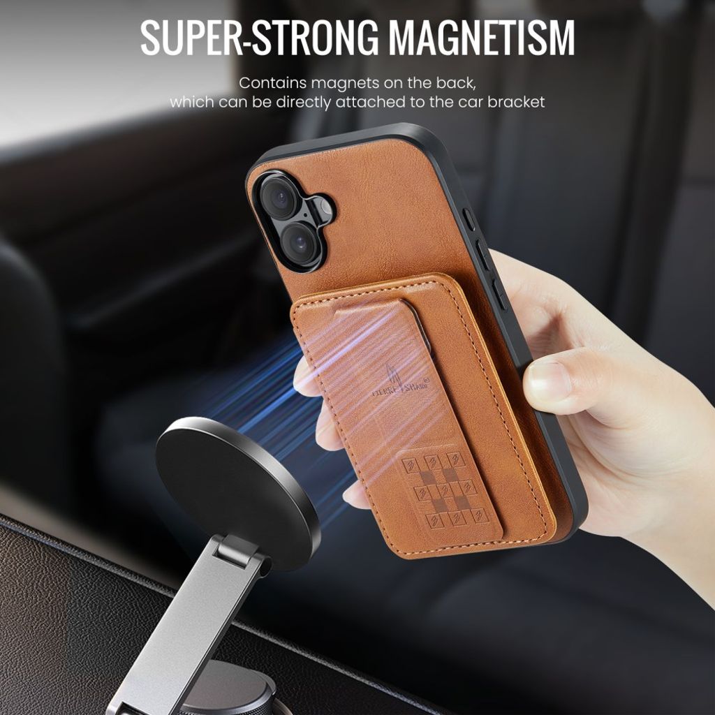 FIERRE SHANN iPhone 16 Skal med Kortfack - Brun