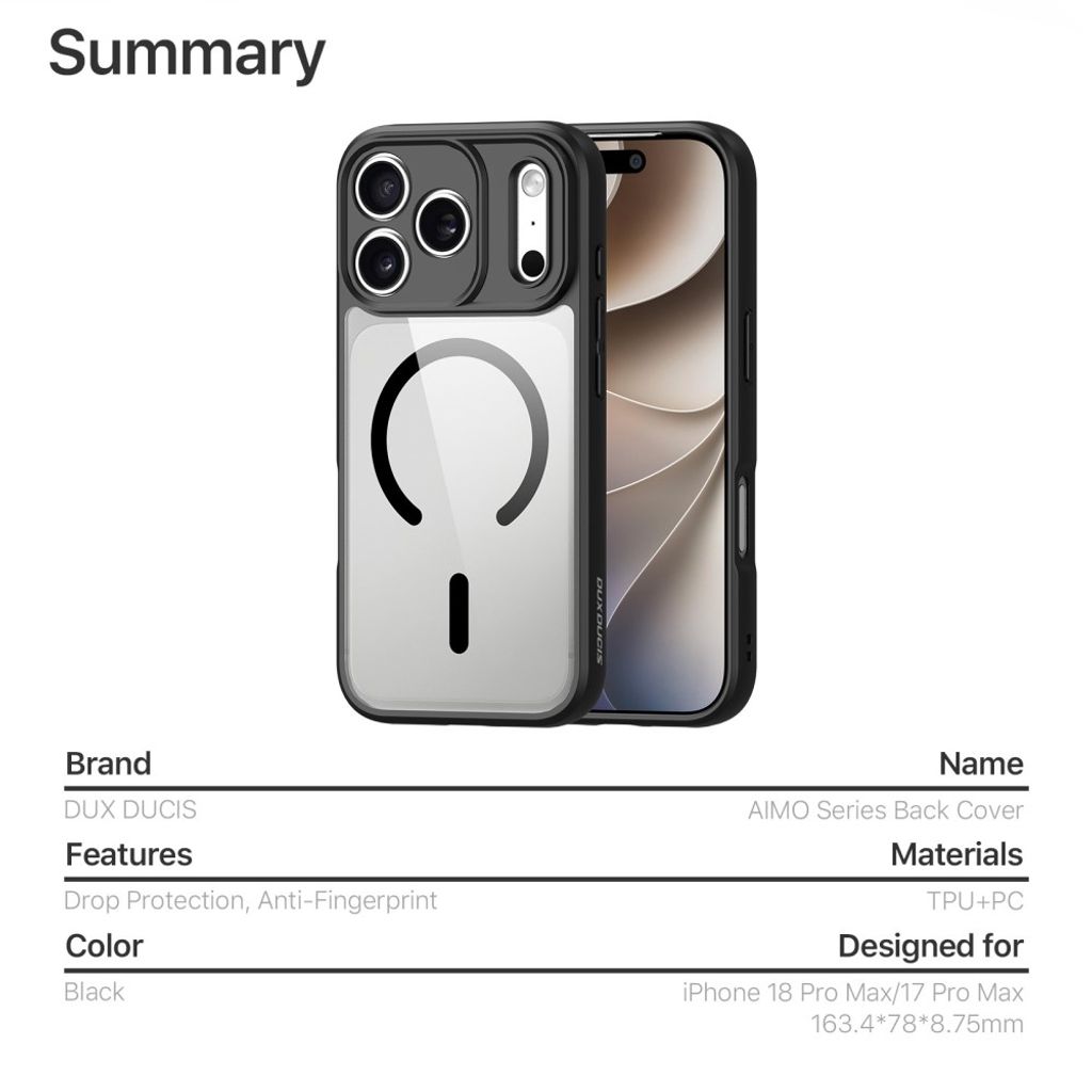 DUX DUCIS iPhone 17 Pro Max/iPhone 18 Pro Max MagSafe kuori - Musta