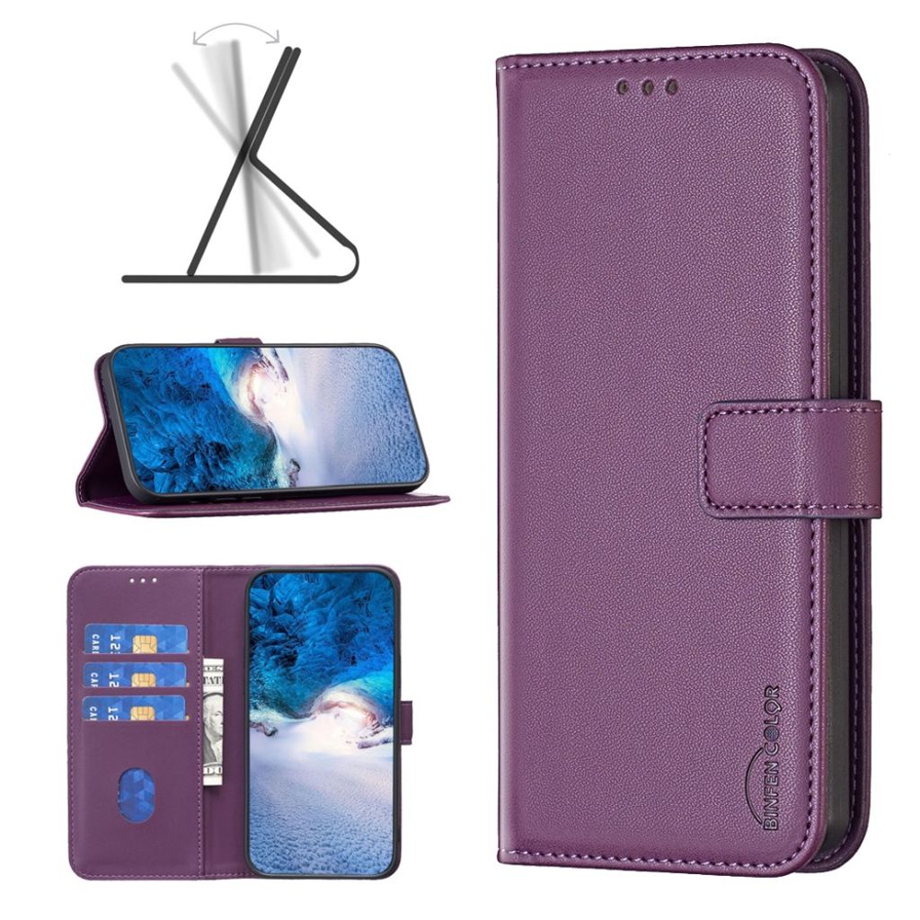 BINFEN COLOR iPhone 15 Wallet Cover Stand - Dark Purple