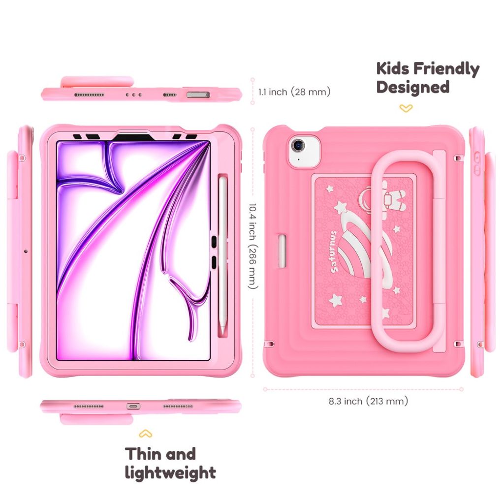 Lasten kuori jalustalla iPad Airille/Prolle 11" - Vaaleanpunainen