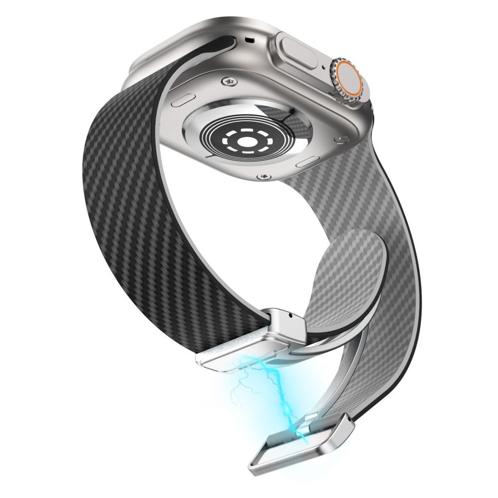 Apple Watch 49 / 46 / 44 / 42mm Klockarmband kolfibertextur - Svart/Grå