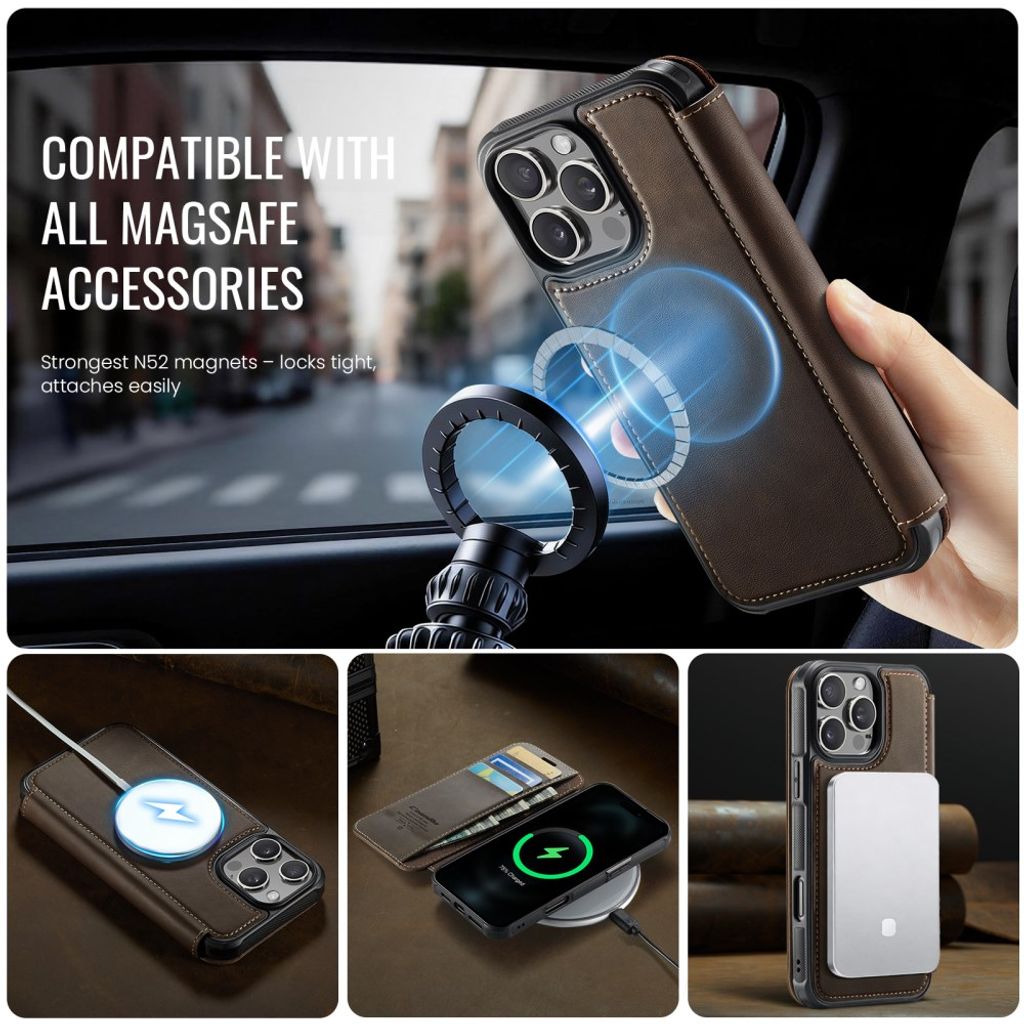 CASEME 053  iPhone 16 Pro Max Lompakkokotelo MagSafe RFID-estävä - Ruskea
