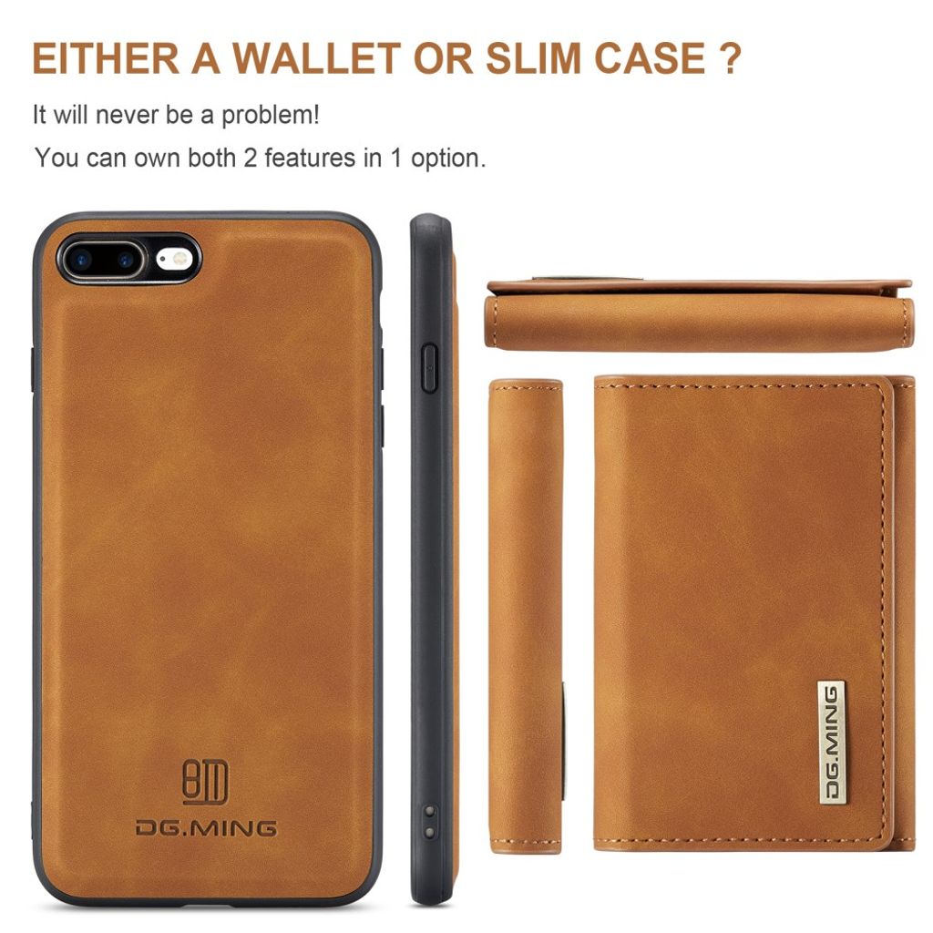 DG.MING iPhone 7 Plus / 8 Plus Kuori Lompakko - Ruskea