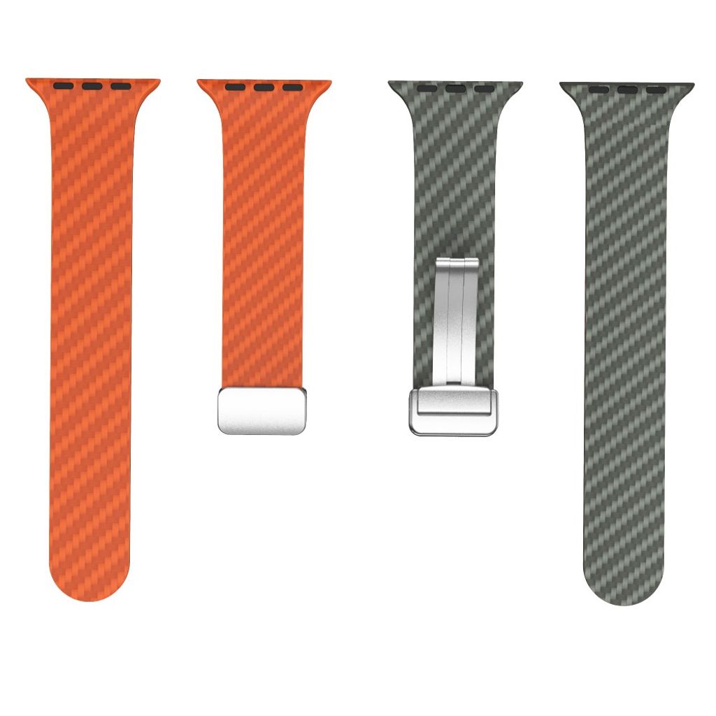 Apple Watch 49 / 46 / 44 / 42mm Klockarmband kolfibertextur - Orange/Grön
