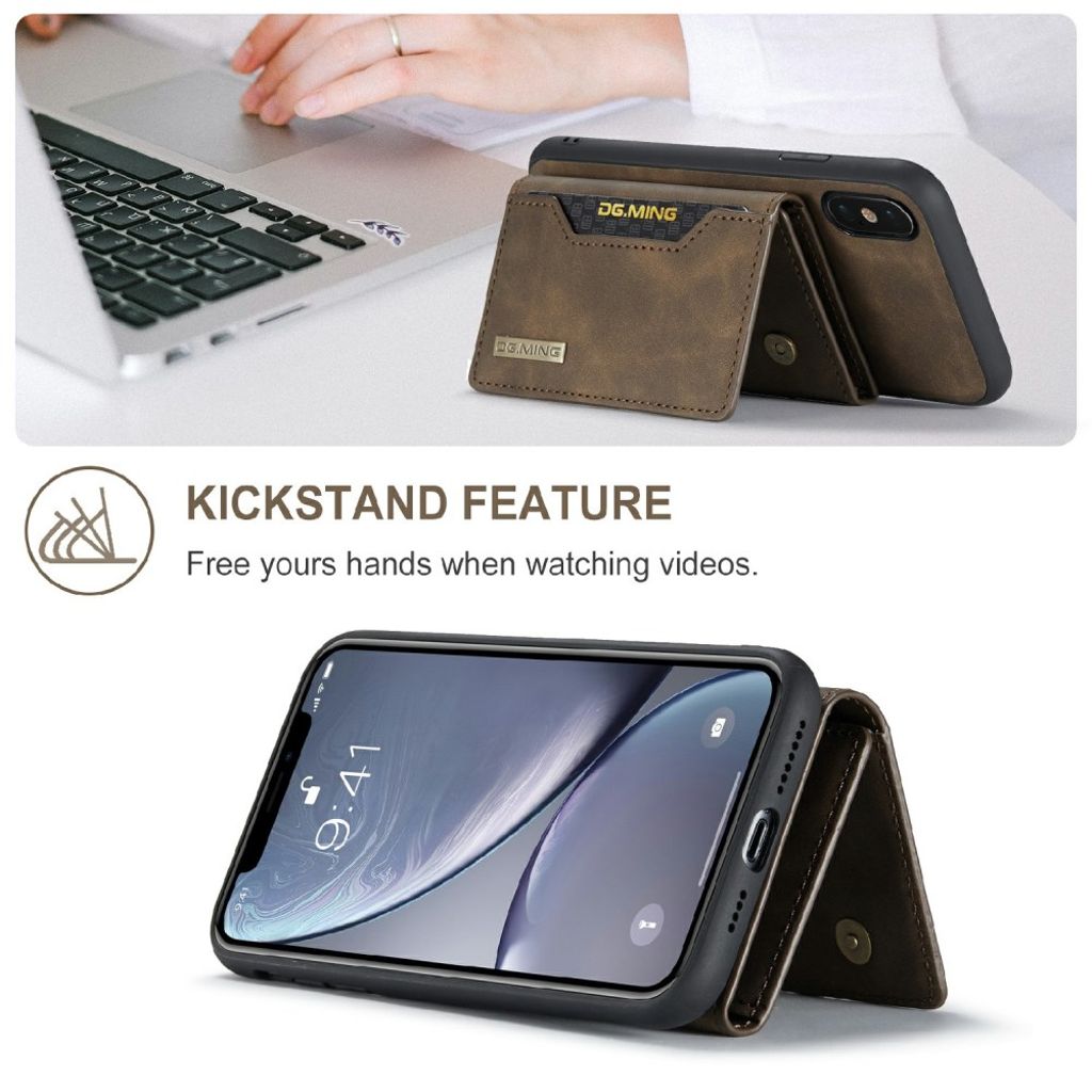 DG.MING iPhone XS Max Pungcover Stødsikker med Stativ - Brun