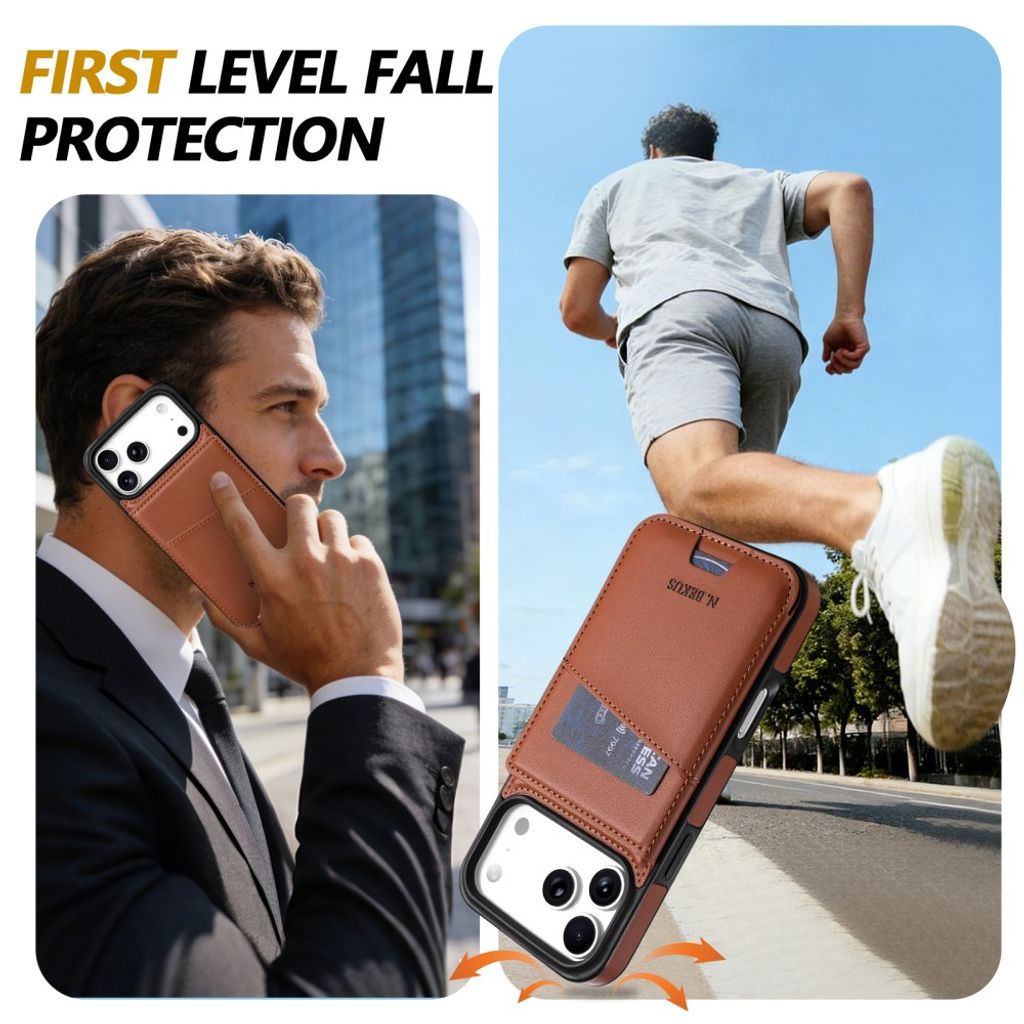 N.BEKUS iPhone 18 Pro/17 Pro Lompakkokuori RFID-suojauksella - Ruskea