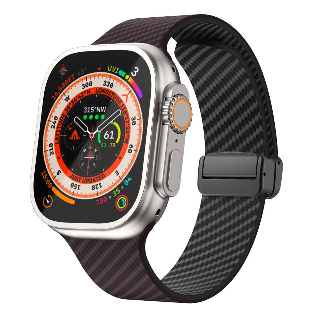 Apple Watch 49 / 46 / 44 / 42mm Klockarmband kolfibertextur - Mörkbrun/Svart