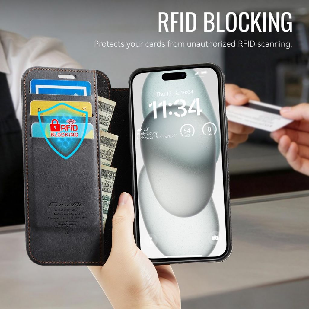 CASEME 053 iPhone 12/12 Pro Lompakkokotelo MagSafe RFID-estävä - Musta
