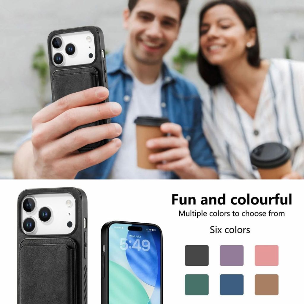 iPhone 17 Pro Max Deksel med Avtakbar Kortholder og PU-lær - Svart