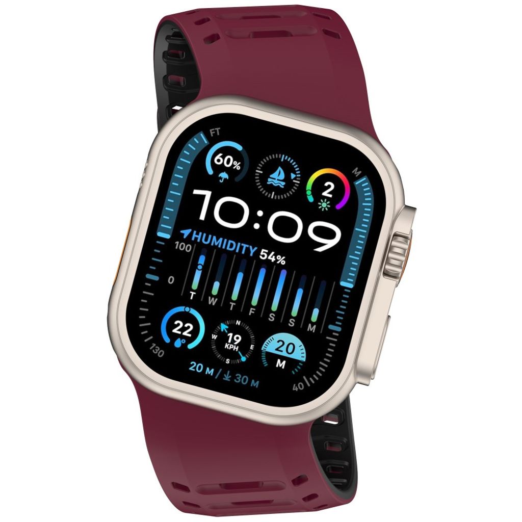 Apple Watch 49/46/44/42mm Klockarmband i Silikon Magnetisk - Vinröd/Svart