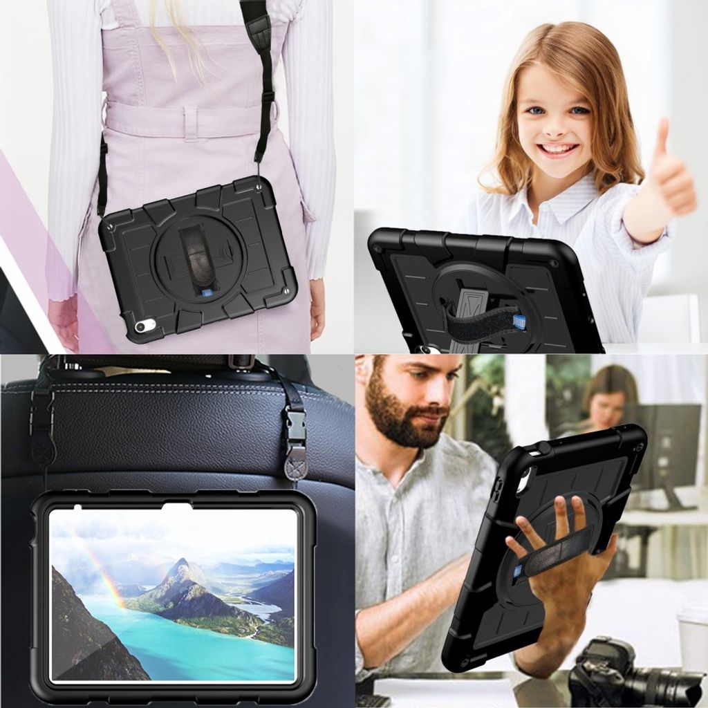 iPad A16 11" 2025/10.9" 2024 Cover med roterende håndrem og standfunktion - Sort