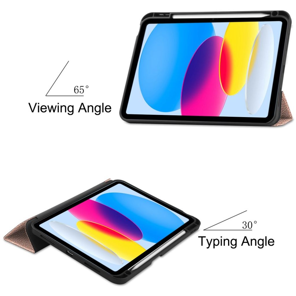 iPad A16 11" 2025/10.9" 2024 Tri-fold flip cover i PU-læder med holder til styluspen - Rose guld