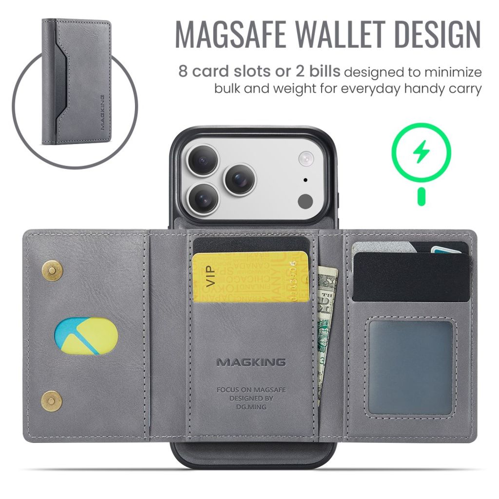 MAGKING iPhone 18 Pro Max/17 Pro Max MagSafe Kuori irrotettavalla lompakolla - Harmaa
