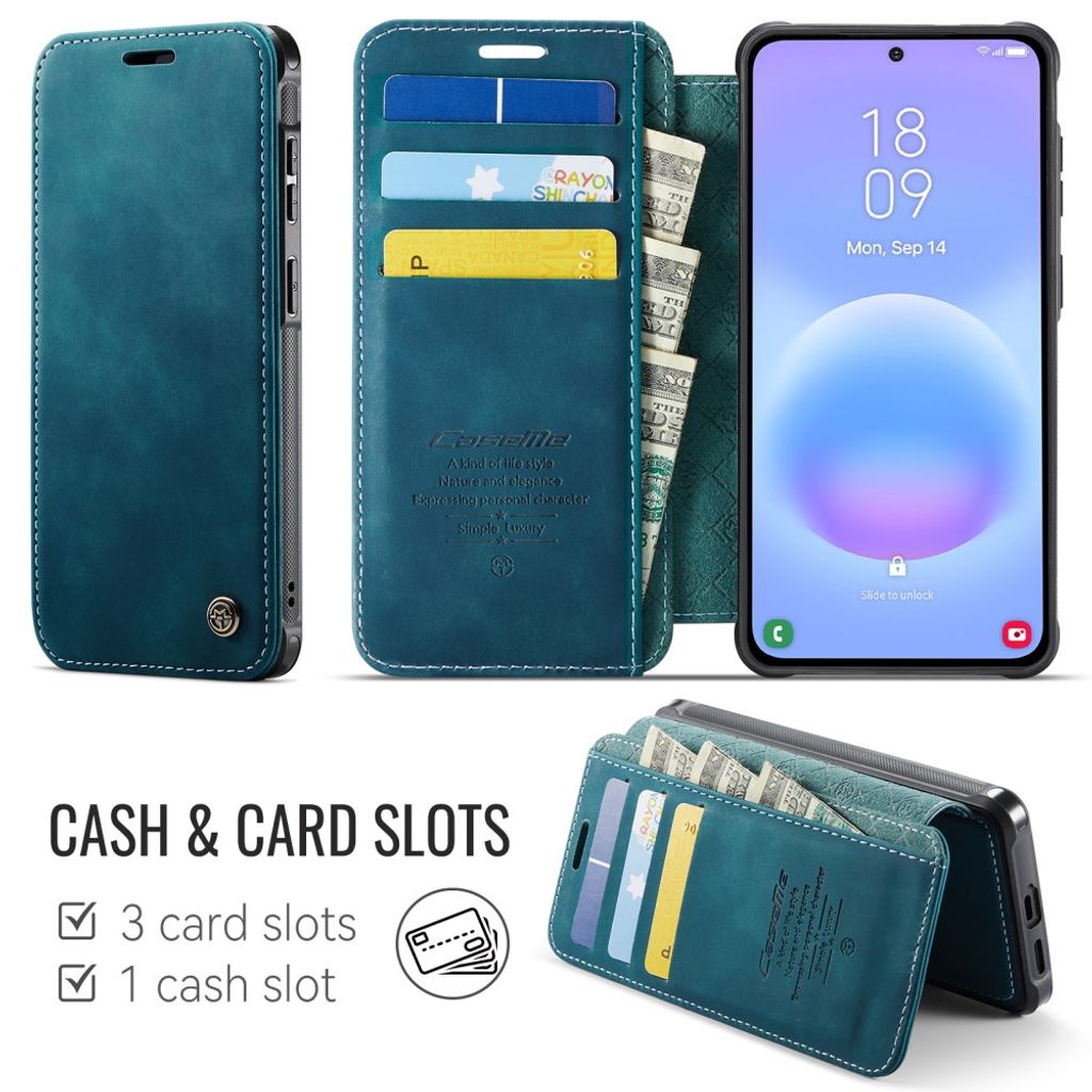 CASEME 053 Samsung Galaxy A17/A16/A26 Lompakkokotelo MagSafe RFID-estävä - Sininen