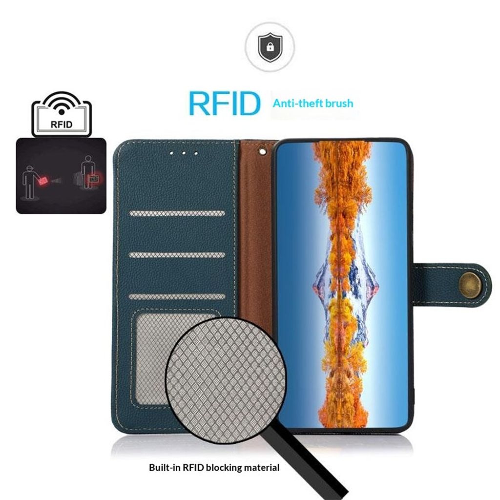 KHAZNEH Google Pixel 11 Pro XL Plånboksfodral RFID-blockering Äkta Läder - Grön