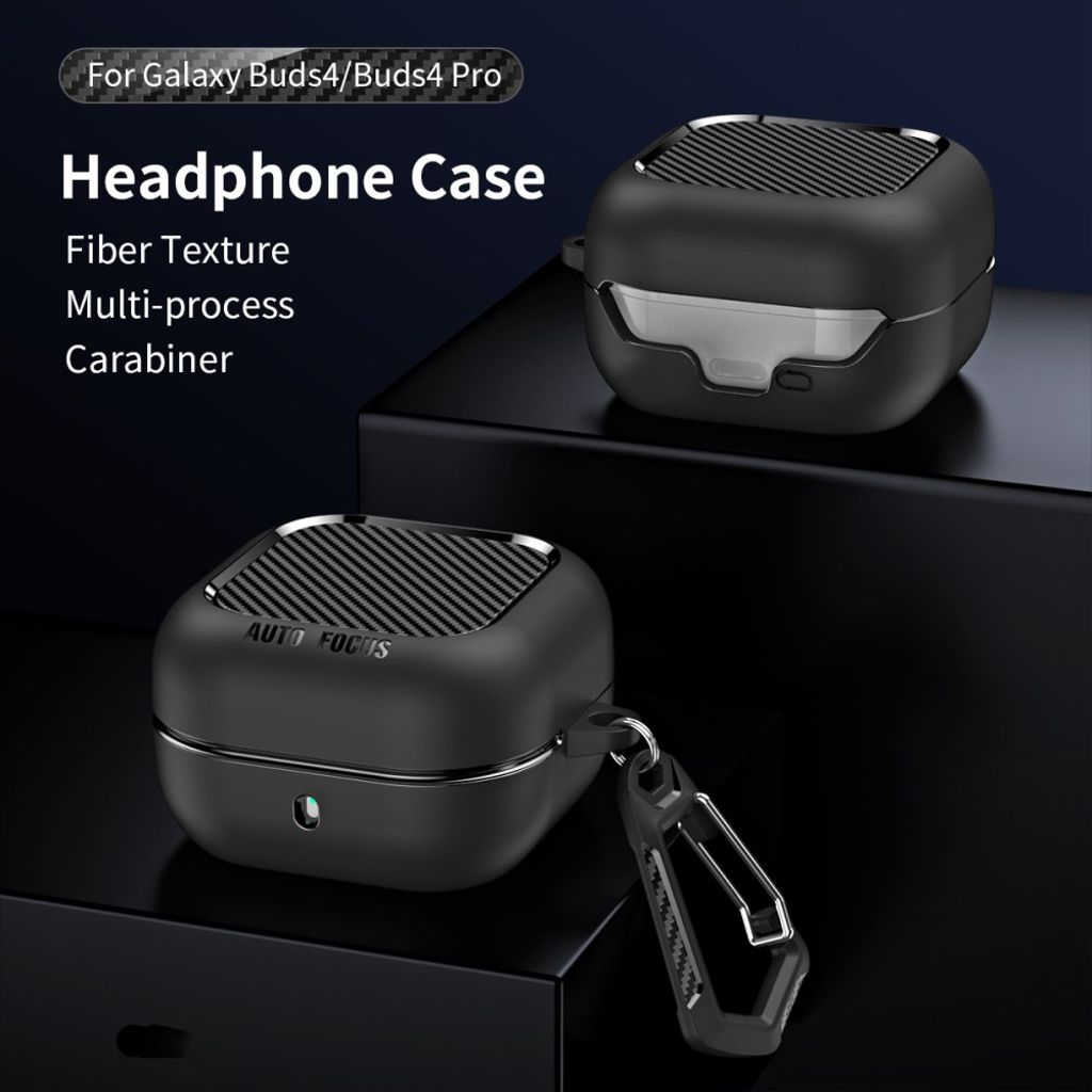 Samsung Galaxy Buds4/Buds4 Pro Skal Kolfibertextur med Karbinhake - Svart