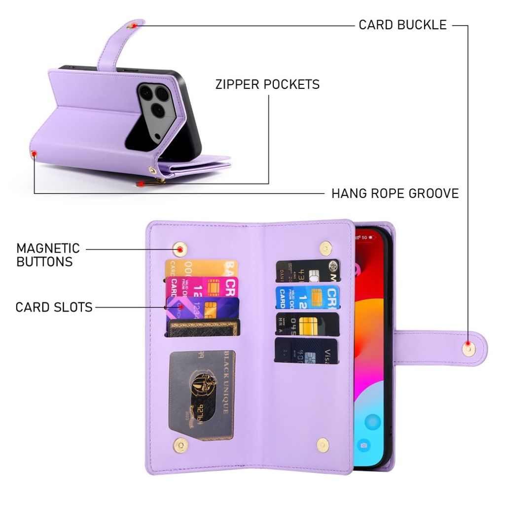 iPhone 17 Pro Max Lompakkokotelo Kantohihna - violetti