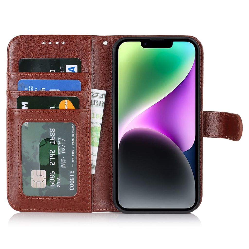 iPhone 14 Plus Lommeboketui med Stativ - Brun