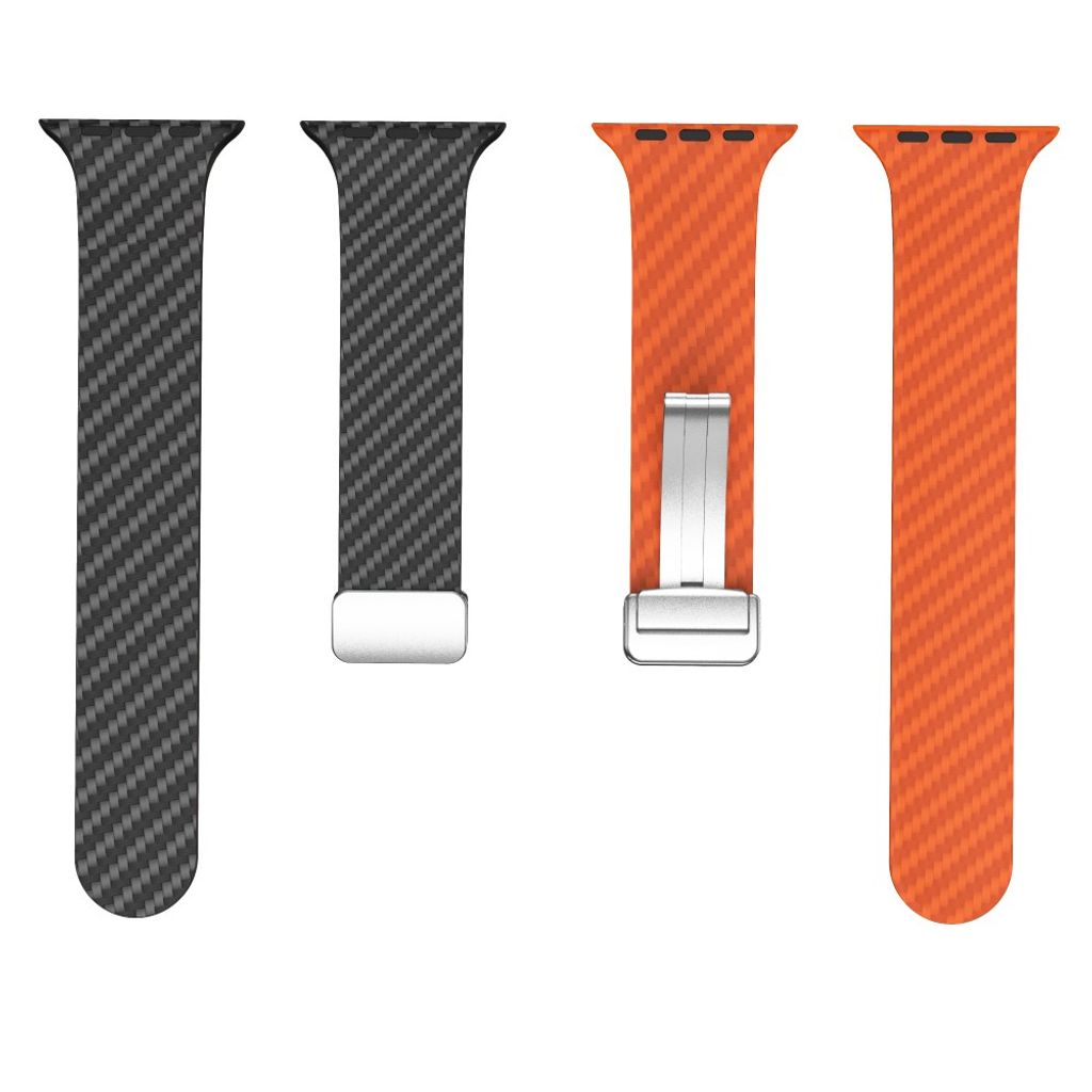 Apple Watch 49 / 46 / 44 / 42mm Klockarmband kolfibertextur - Svart/Orange